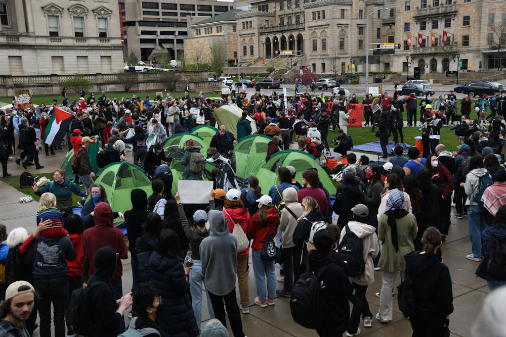 <p>Encampments to free Palestine are set up 9:35 AM on April 29, 2024 on Library Mall.</p>